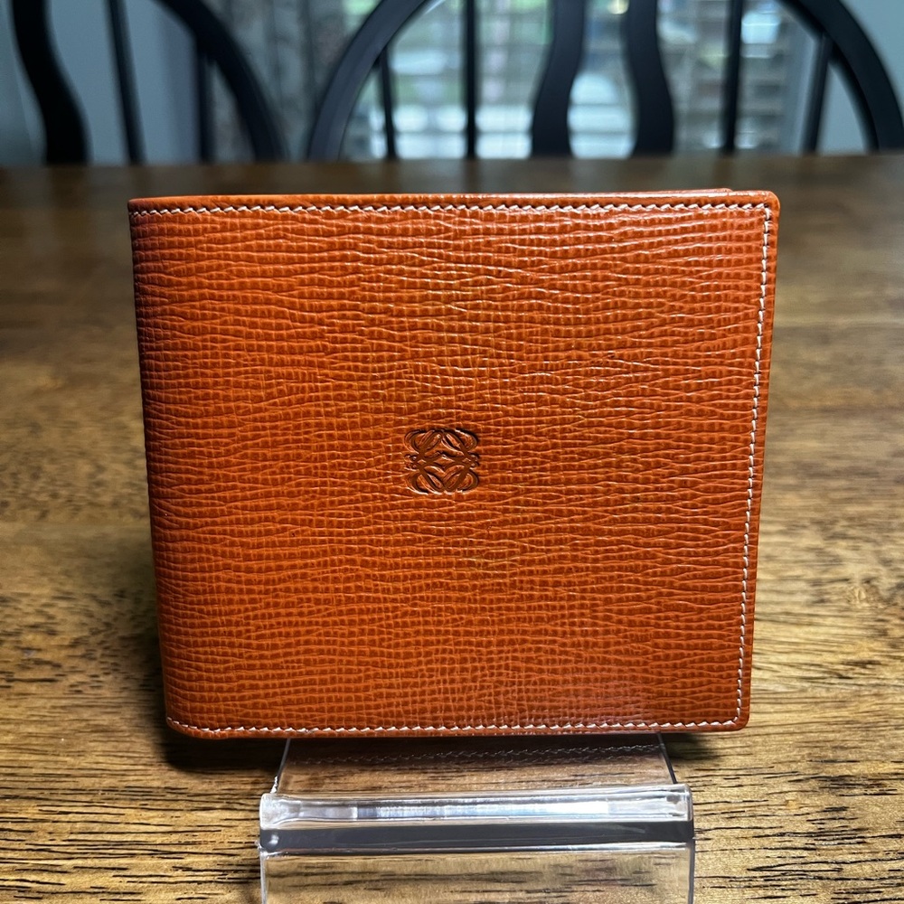 Loewe Brown Textured Leather Bifold Wallet with Anagram